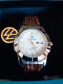 OROLOGIO NUOVO VOLKSWAGEN SFONDO BIANCO CINT PELLE