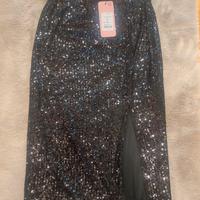 Gonna nera longuette paillettes