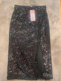Gonna nera longuette paillettes