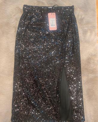 Gonna nera longuette paillettes