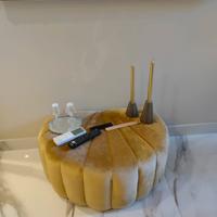 Puff / tavolinetto in velluto giallo / senape