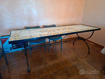 Tavolo 250 cm ferro battuto piano in maioliche