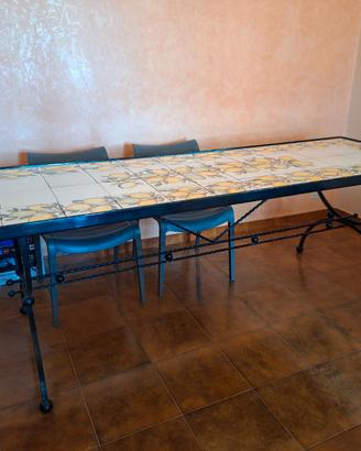 Tavolo 250 cm ferro battuto piano in maioliche