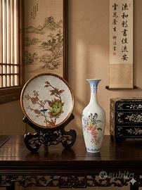 Arte cinese: Vaso Eggshell + piatto Cloisonnè