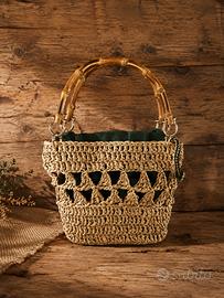 Borsa in rafia con manici bamboo