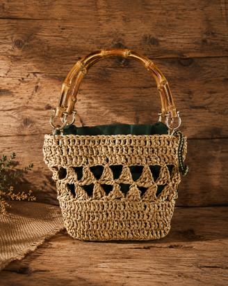Borsa in rafia con manici bamboo