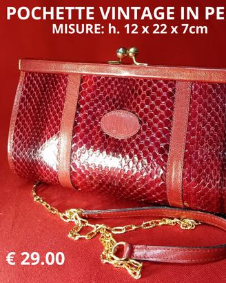 Pochette vintage in pelle con stampa serpente