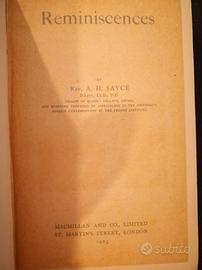 First Edition: "Reminiscences" by Rev. A.H. Sayce