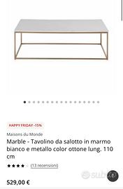 Marble - tavolino salotto in marmo 110 cm
