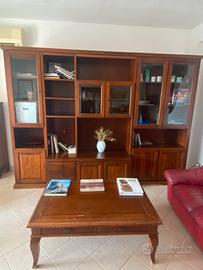 Parete soggiorno Legno, Tavolino e Divani pelle