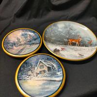 SET TRE PIATTI IN LEGNO DECORATI A MANO BLU E ORO