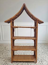 Libreria Scaffale Vintage in Bambù e Midollino 