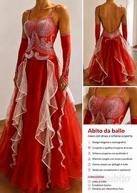 Abito da vallo rosso con strass e schiena scoperta