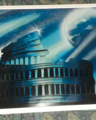 QUADRO StreetArt spray Artista ROMA COLOSSEO NOTTE