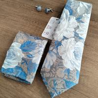 Cravatta elegante cerimonia + pochette + gemelli 