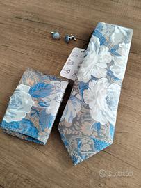 Cravatta elegante cerimonia + pochette + gemelli 
