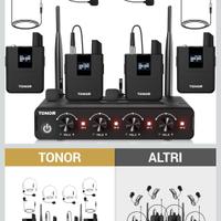 TONOR UHF Set di microfoni wireless con 4 trasmett