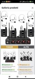 TONOR UHF Set di microfoni wireless con 4 trasmett
