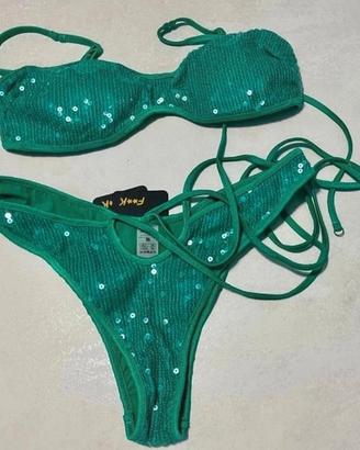 Bikini F**k  verde smeraldo con pailletes