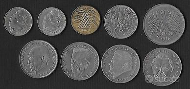 9 monete GERMANIA anni e valori diversi
