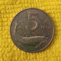 Moneta rara 5 lire 1951 Repvbblica Italiana 