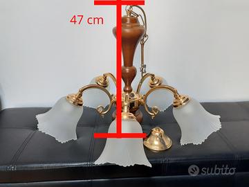 Lampadario legno-vetro