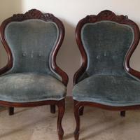 Coppia di poltroncine legno e velluto