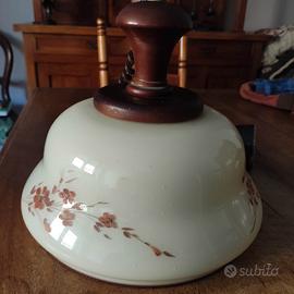 lampadario vetro e legno shabby