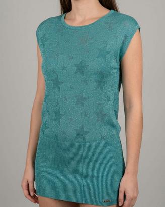 Elisa Landri maxi maglia tunica L 44 verde lurex