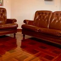 Coppia di divani in pelle marrone