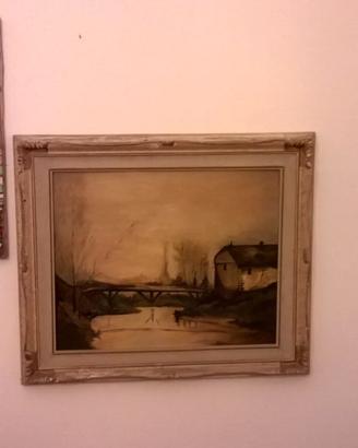 Bel dipinto con paesaggio fluviale