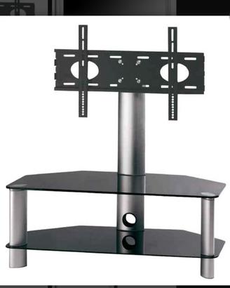 Colonna staffa porta tv con ripiani in vetro