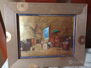 quadro dipinto su lastra dorata