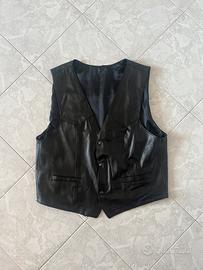 Gilet uomo vintage in vera pelle nera
