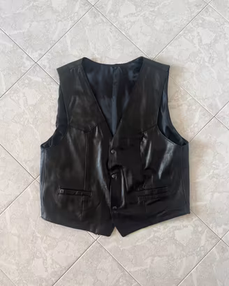 Gilet uomo vintage in vera pelle nera
