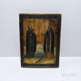 Antica Icona Ortodossa due Santi fine XIX