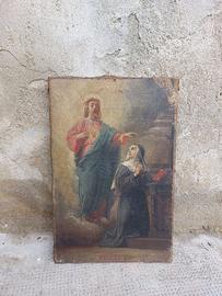 Quadro a olio 1850 Apparizione  Sacro Cuore Gesù