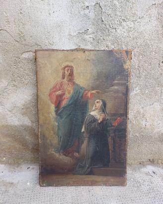 Quadro a olio 1850 Apparizione  Sacro Cuore Gesù