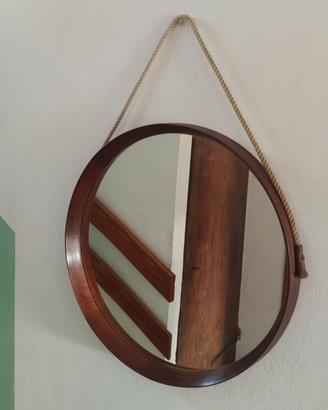 Specchio da parete cornice in teak anni 70