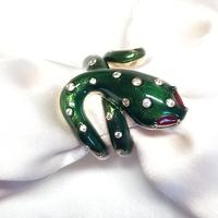 anello serpente verde in argento 925 dorato 18 kt 