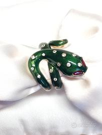 anello serpente verde in argento 925 dorato 18 kt 