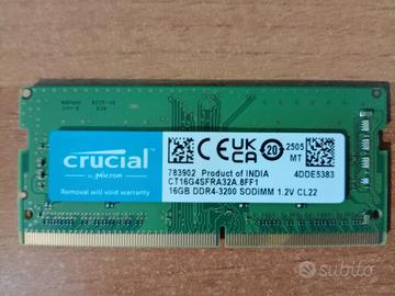 RAM Crucial 16GB DDR4 3200MHz SODIMM Laptop CT16G4