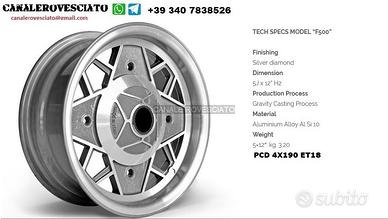Cerchi f500 millemiglia 5x 12 4x190 et18 fiat 500