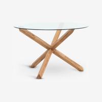 Tavolo design 119cm diametro vetro e legno