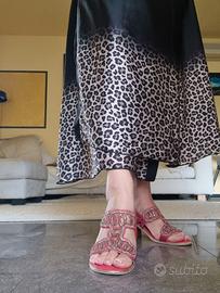 Sandalo in pelle con strass - nr. 36, 37 rosso