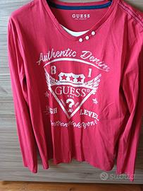 t-shirt maniche lunghe  rossa e bianca GUESS tg18