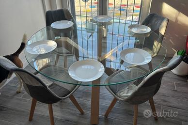 Tavolo rotondo in vetro  130cm - 4 sedie incluse