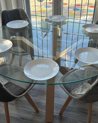 Tavolo rotondo in vetro  130cm - 4 sedie incluse