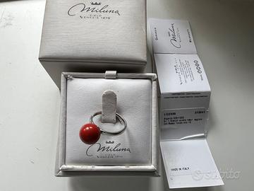 Anello Miluna regolabile argento corallo rosso
