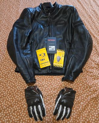 Giacca moto pelle SPIDI e guanti moto FIVE